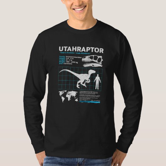 Utahraptor fact sheet Dinosaur Facts T-shirt (Voorkant)