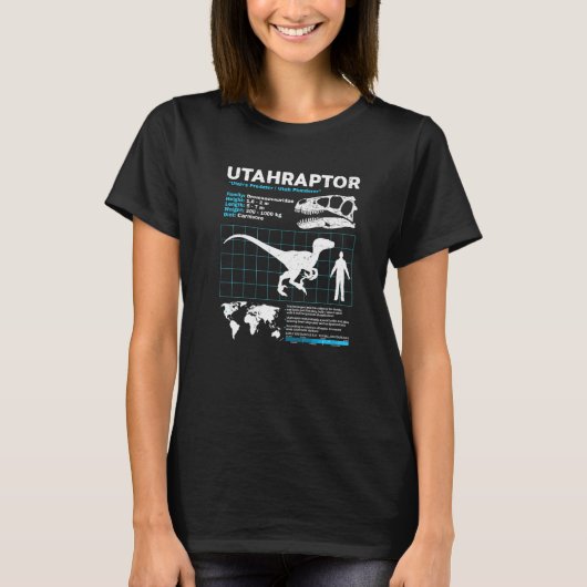Utahraptor fact sheet Dinosaur Facts T-shirt (Voorkant)