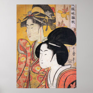 Utamaro Two Beauties met Bamboo Poster