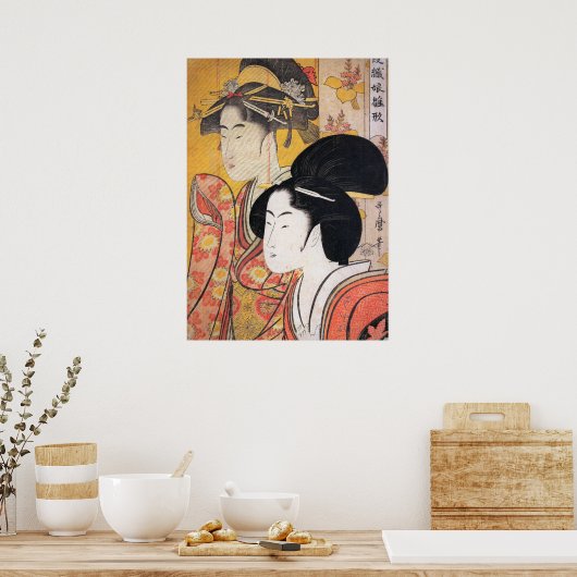 Utamaro Two Beauties met Bamboo Poster (Keuken)