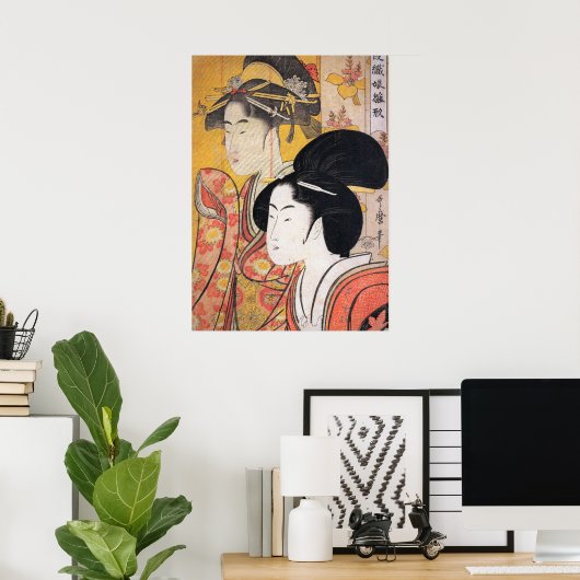 Utamaro Two Beauties met Bamboo Poster (Thuiskantoor)