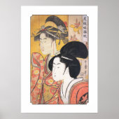 Utamaro Two Beauties met een scherm van Bamboo Poster (Voorkant)