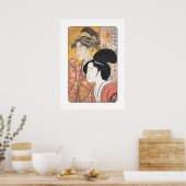 Utamaro Two Beauties met een scherm van Bamboo Poster (Keuken)
