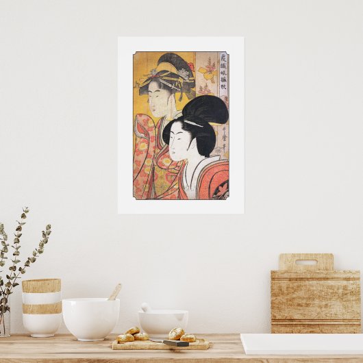 Utamaro Two Beauties met een scherm van Bamboo Poster (Keuken)