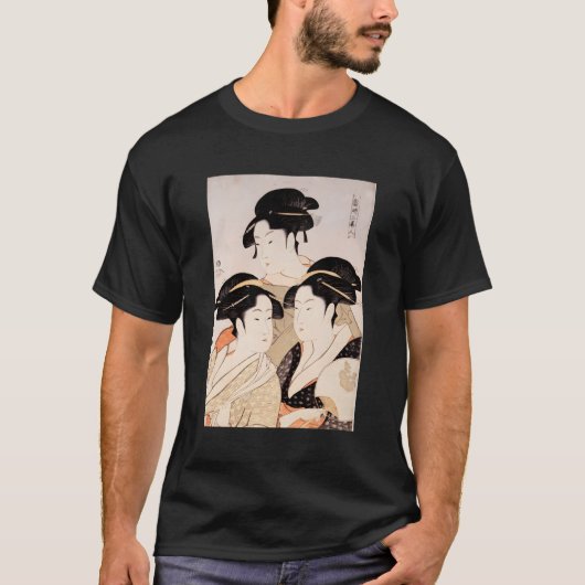 Utamaro Ukiyoe Japans Drie Bijin T-shirt (Voorkant)