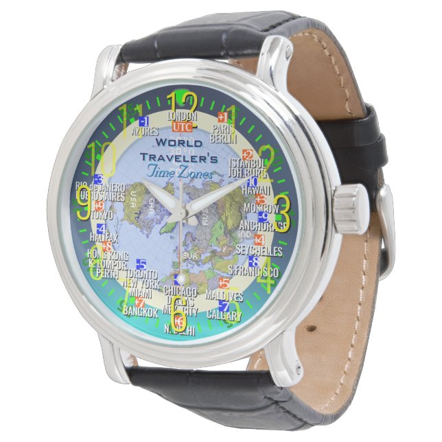UTC World Travellers Tijdzones Horloge (Gekanteld)