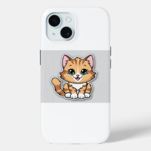 Ute Cartoon Cat Illustratie – Transparant Backgro iPhone 15 Case