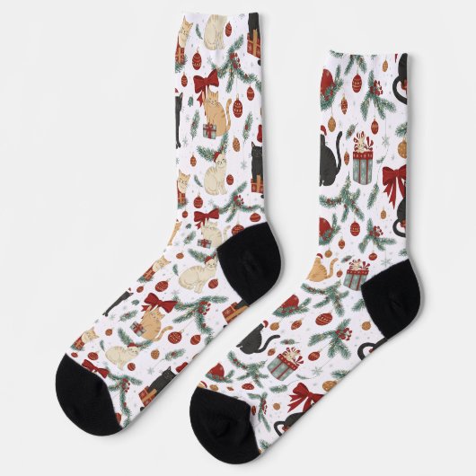 ute Cats and Christmas Decorations Pattern Socks Sokken (Links)