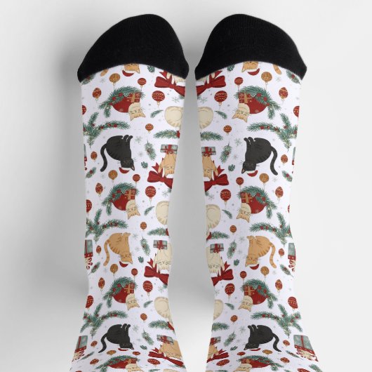 ute Cats and Christmas Decorations Pattern Socks Sokken (Top)
