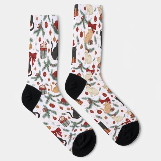 ute Cats and Christmas Decorations Pattern Socks Sokken (Rechts)