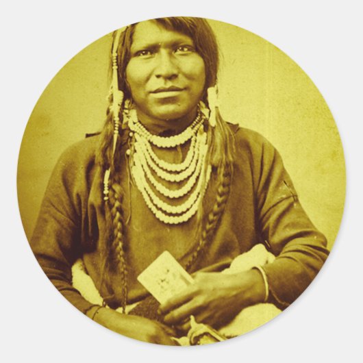 Ute indiaan met Pistol  Stereoview Ronde Sticker (Voorkant)