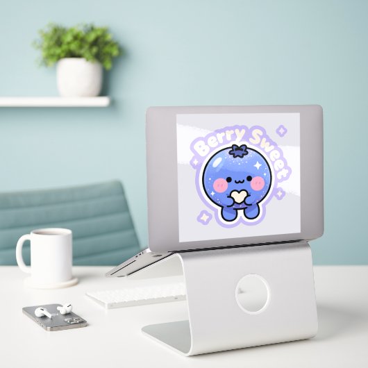 ute Kawaii Alien Blueberry-Sticker | esthetische s Sticker (Laptop op bureau)
