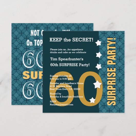 UTEMPLATE 60th SURPRISE Birthday Stars Funny A04 Kaart (Voorkant / Achterkant)