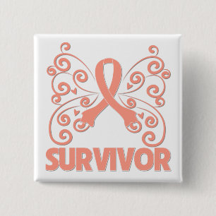 Uteriene kanker Survivor Butterfly Vierkante Button 5,1 Cm