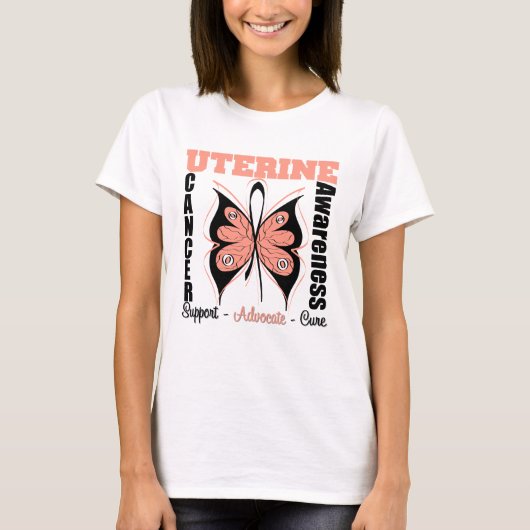 Uteriene kankerwaarschuwing vlinder t-shirt (Voorkant)