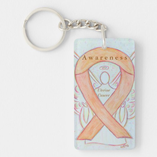 Uterine Cancer Angel Awareness Ribbon Sleutelhange Sleutelhanger (Voorkant)