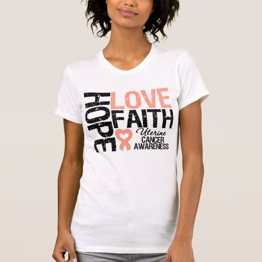 Uterine Cancer Hope Love Faith T-shirt (Voorkant)