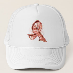Uterine Cancer Slogan Watermark Ribbon Trucker Pet