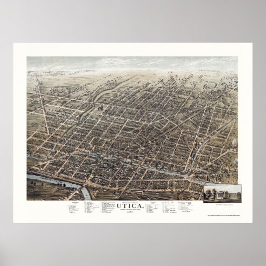 Utica, NY Panoramic Map - 1873 Poster (Voorkant)