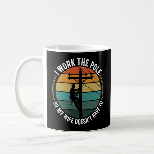 Utility Lineman Retro Sunset, I Work The Pole Work Koffiemok (Links)
