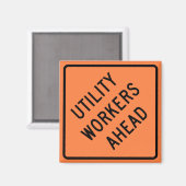 Utility Workers Ahead Construction Highway Sign Magneet (Voorkant / Achterkant)