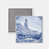 Utrecht canal houses Delft Blue style magnet (Voorkant / Achterkant)