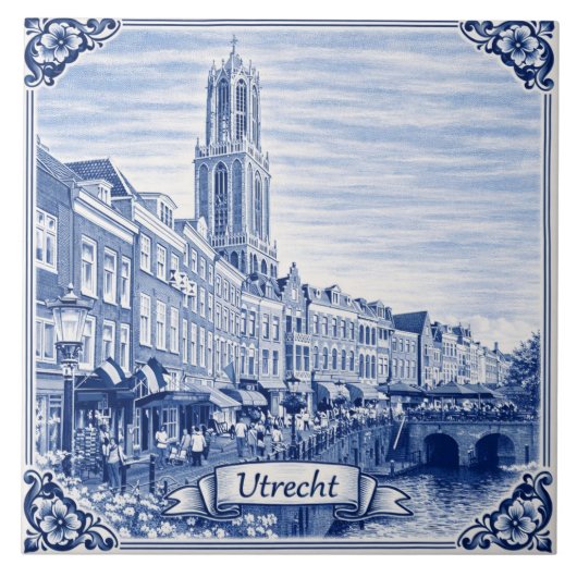 Utrecht Delft Blue style ceramic tile Tegeltje (Voorkant)