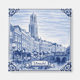 Utrecht grachtenpanden Delft Blauwe stijl magneet