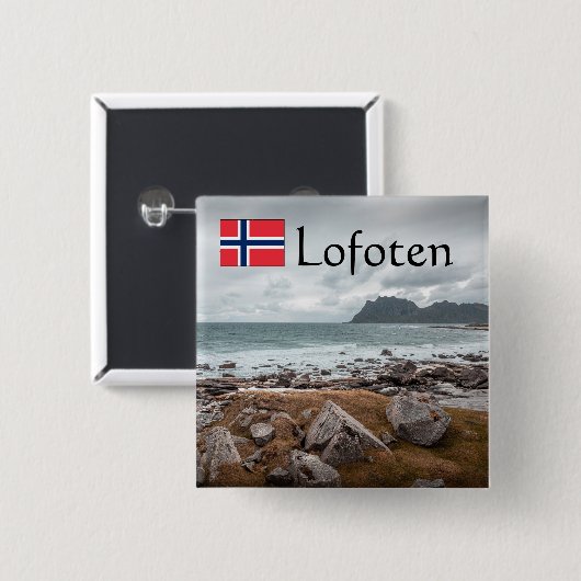 Uttakleiv Lofoten Vierkante Button 5,1 Cm (Voorkant /achterkant)