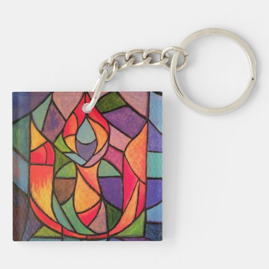 UU Flaming Chalice Art Sleutelhanger Unitarian (Achterkant)