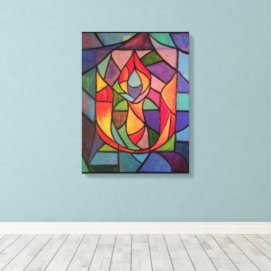 UU Flaming Chalice Origineel Kunstwerk Canvas Afdruk (Insitu (Houten vloer))
