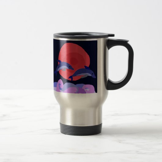 UU - Graceful Leaping Dolphins Primitive Art Reisbeker (Rechts)