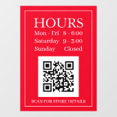 Uur Open Bord, QR-code, Rood & Wit Raamsticker (Vel)