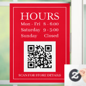Uur Open Bord, QR-code, Rood & Wit Raamsticker (Huis)
