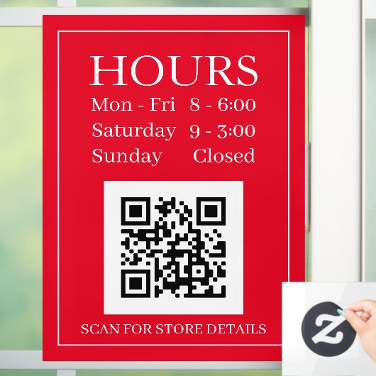 Uur Open Bord, QR-code, Rood & Wit Raamsticker (Huis)