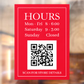 Uur Open Bord, QR-code, Rood & Wit Raamsticker (Vel 2)