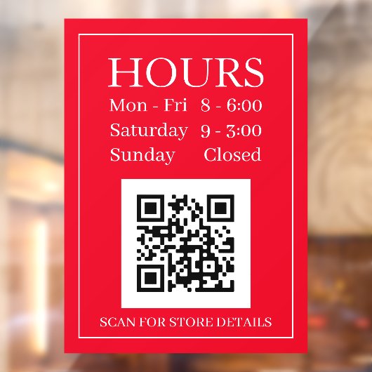 Uur Open Bord, QR-code, Rood & Wit Raamsticker (Vel 2)