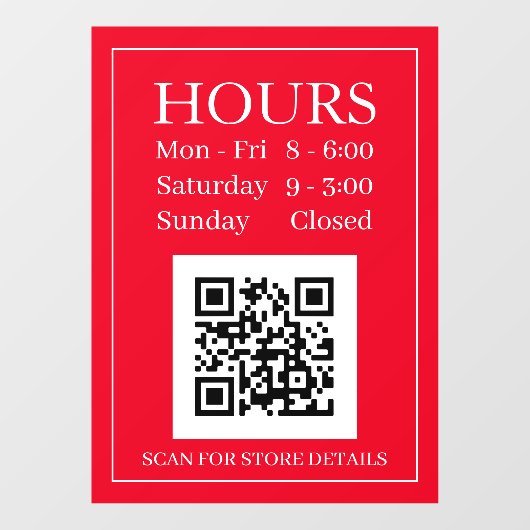 Uur Open Teken, QR-code, Rood & Wit Raamsticker (Vel)