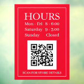 Uur Open Teken, QR-code, Rood & Wit Raamsticker (Vel 3)