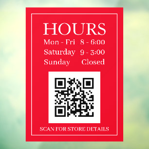 Uur Open Teken, QR-code, Rood & Wit Raamsticker