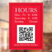 Uur Open Teken, QR-code, Witte Tekst op Rood  Raamsticker (Vel 2)