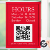 Uur Open Teken, QR-code, Witte Tekst op Rood  Raamsticker (Huis)