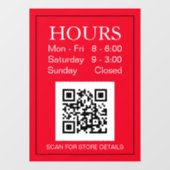 Uur Open Teken, QR-code, Witte Tekst op Rood  Raamsticker (Vel)