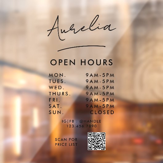 Uur Opening Bedrijfs Handtekening Logo QR Code Raamsticker (Vel 2)