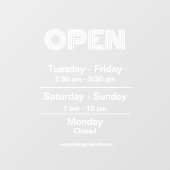 Uur Openingstijden Transparante Achtergrond  Raamsticker (Vel)