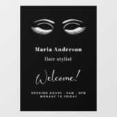 Uur openstelling visagist verwelkomt zwart raamsticker (Vel)