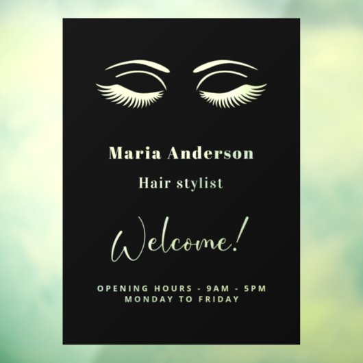 Uur openstelling visagist verwelkomt zwart raamsticker (Vel 3)