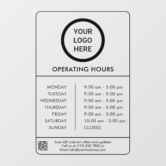 Uur van Opening Bedrijfslogo Zwart Raamsticker (Vel)