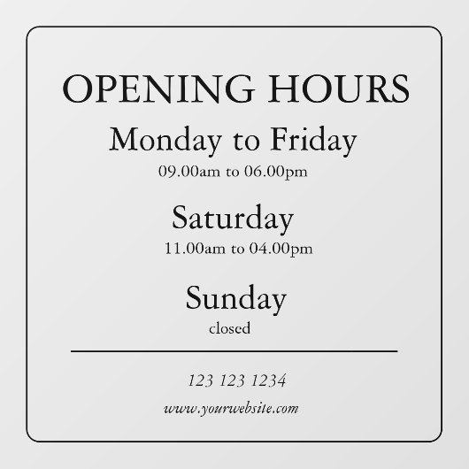 Uur van opening bord | Raamsticker (Vel)