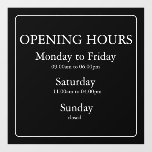 Uur van opening bord | Raamsticker (Vel)